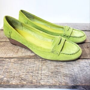 NINE WEST Suede Low Wedge Slip-on Loafers